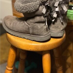 UGG Gray Shearling Boots with Tassels